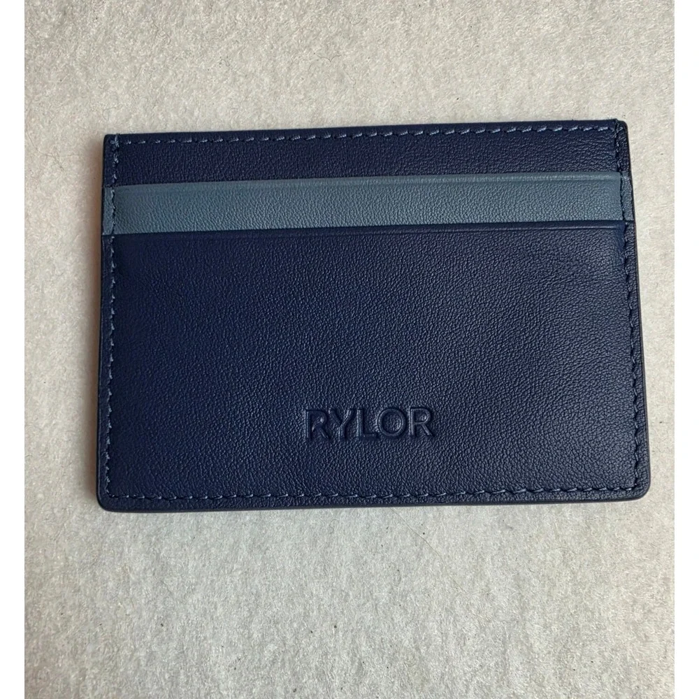 RYLOR Navy Blue Leather Card Holder Wallet Slim Minimalist Credit Card Case